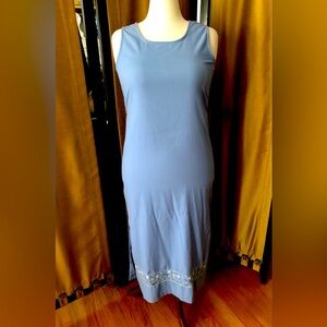 TEDDI Baby Blue Sleeveless Midi Dress with Floral Embroidered Front Hem